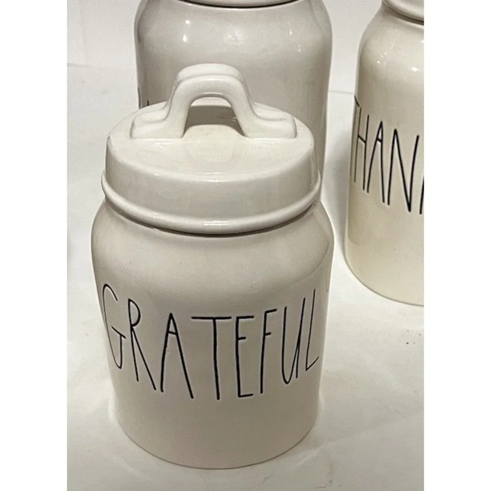 Rae Dunn 2018 OG Feast Gather Grateful Family Thankful Blessed Canisters HTF